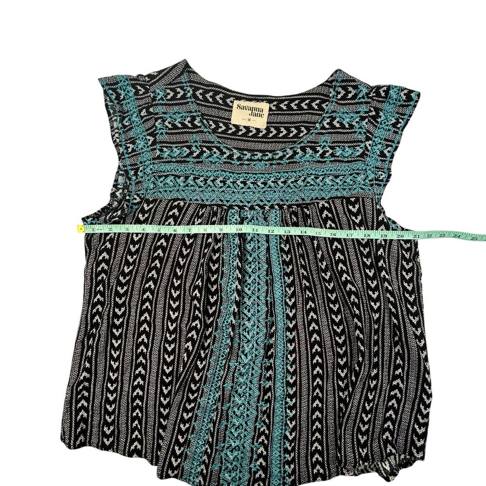 Savana Jane Embroidered Peasant Blouse Size 1X Black Blue Boho Hippie Cap Sleeve - Picture 9 of 10